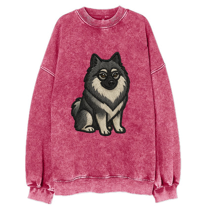 Keeshond - Gray and black spectacles embroidered design - Vintage Sweatshirt - Pink