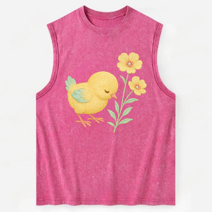Yellow Chick - Vintage Washed Tank - Pink