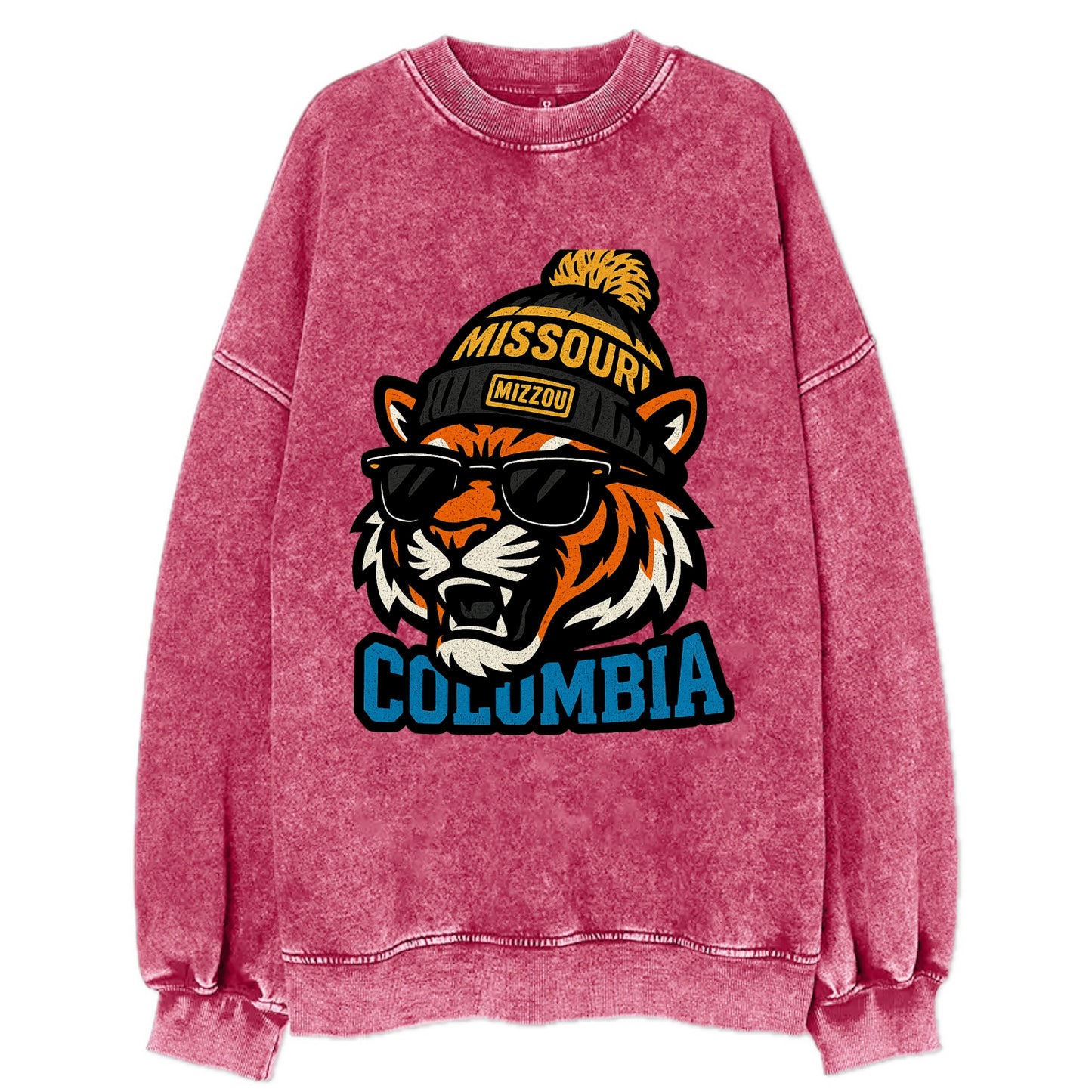 Columbia Tiger wearing Missouri beanie with Mizzou patch - Vintage Sweatshirt - Pink