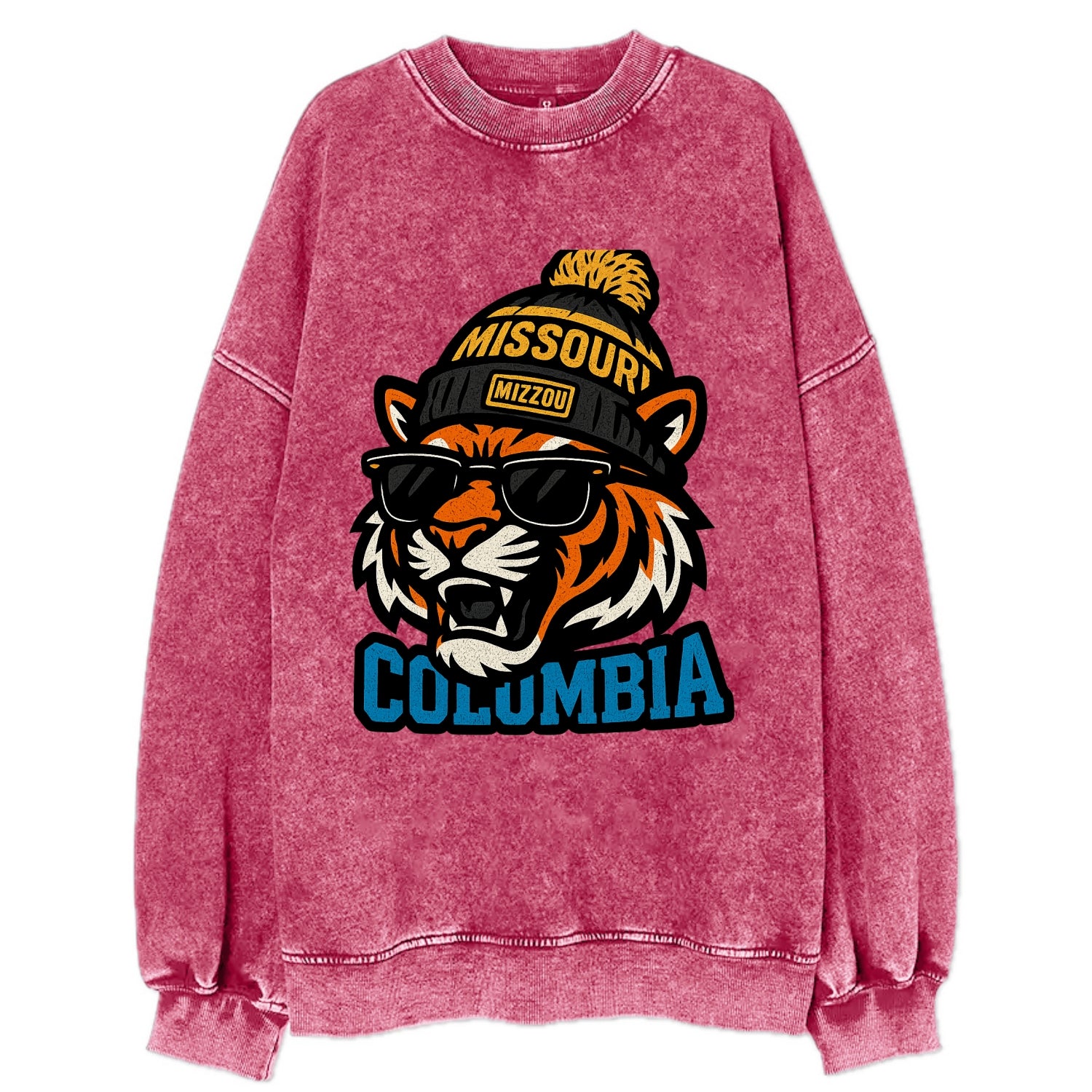 Columbia Tiger wearing Missouri beanie with Mizzou patch - Vintage Sweatshirt - Pink
