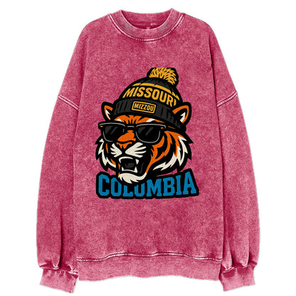 Columbia Tiger wearing Missouri beanie with Mizzou patch - Vintage Sweatshirt - Pink