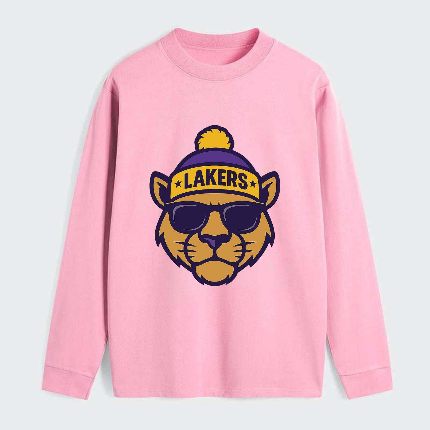 LA Mountain Lion wearing Lakers purple and gold beanie with - Classic Long Sleeve Shirt - Pink