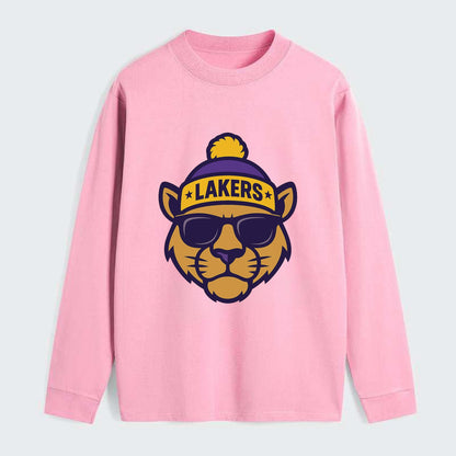 LA Mountain Lion wearing Lakers purple and gold beanie with - Classic Long Sleeve Shirt - Pink