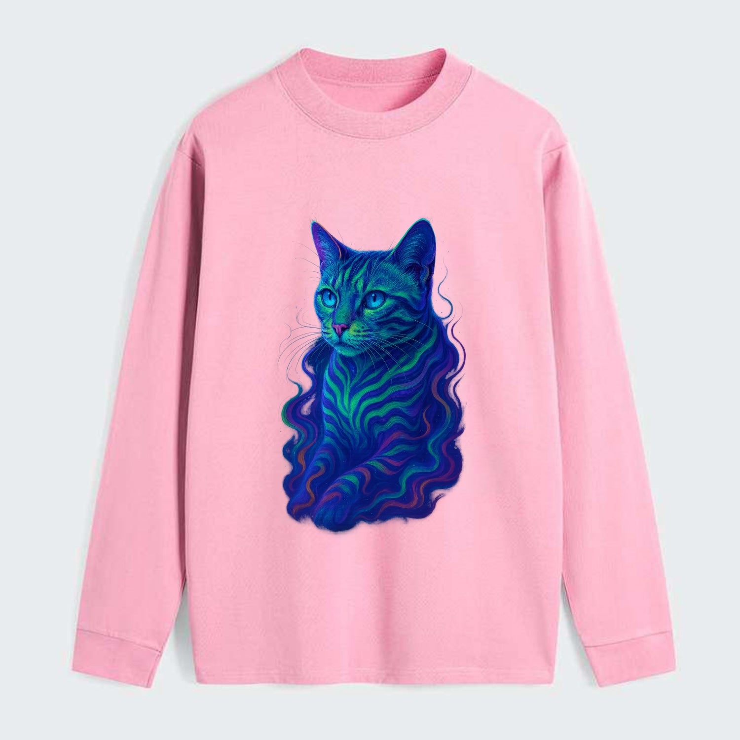Exotic Bengal cat with aurora borealis colors flowing through its - Classic Long Sleeve Shirt - Pink
