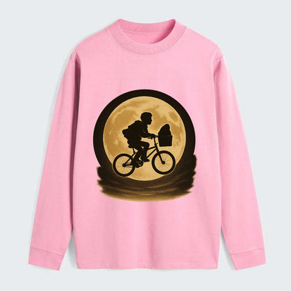 boy with bicycle flying across full moon with silhouette - Classic Long Sleeve Shirt - Pink