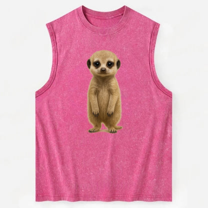 Baby Meerkat - tan fur, dark eye patches, alert stance, bright eyes, - Vintage Washed Tank - Pink