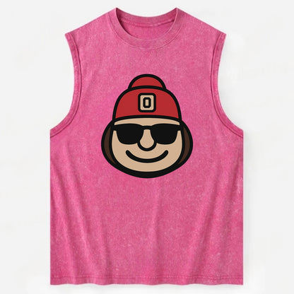 Columbus Brutus wearing Ohio State beanie with Block O patch - Vintage Washed Tank - Pink