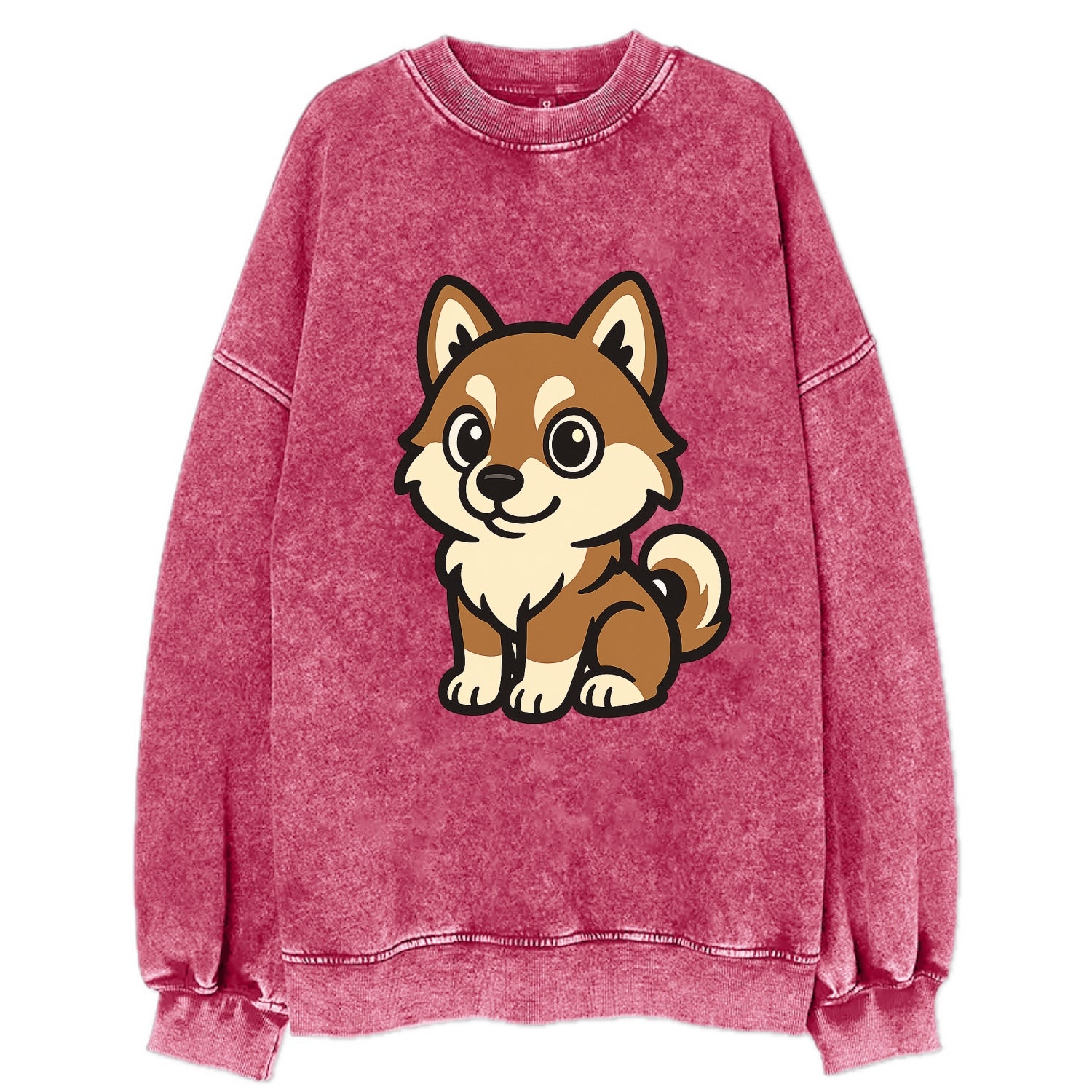 Pomsky - Pomeranian-Husky mix sitting pose - Vintage Sweatshirt - Pink