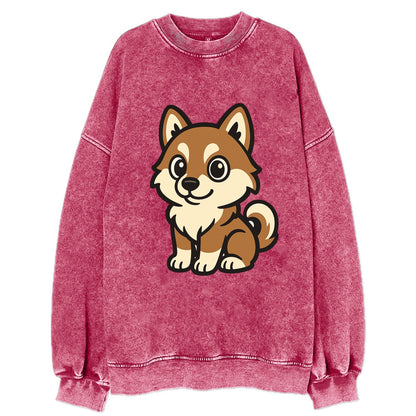 Pomsky - Pomeranian-Husky mix sitting pose - Vintage Sweatshirt - Pink