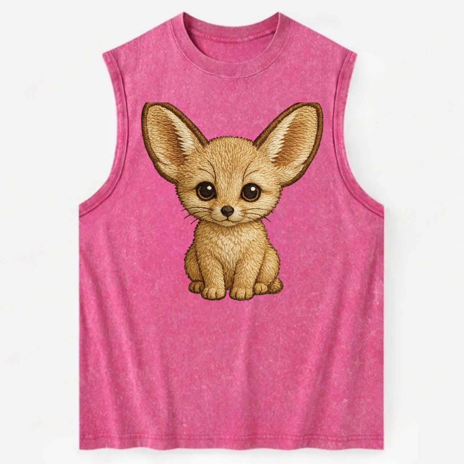 Baby Fennec Fox - huge ears, cream fur, large dark eyes, front-facing, desert - Vintage Washed Tank - Pink