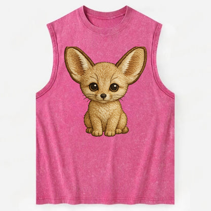 Baby Fennec Fox - huge ears, cream fur, large dark eyes, front-facing, desert - Vintage Washed Tank - Pink