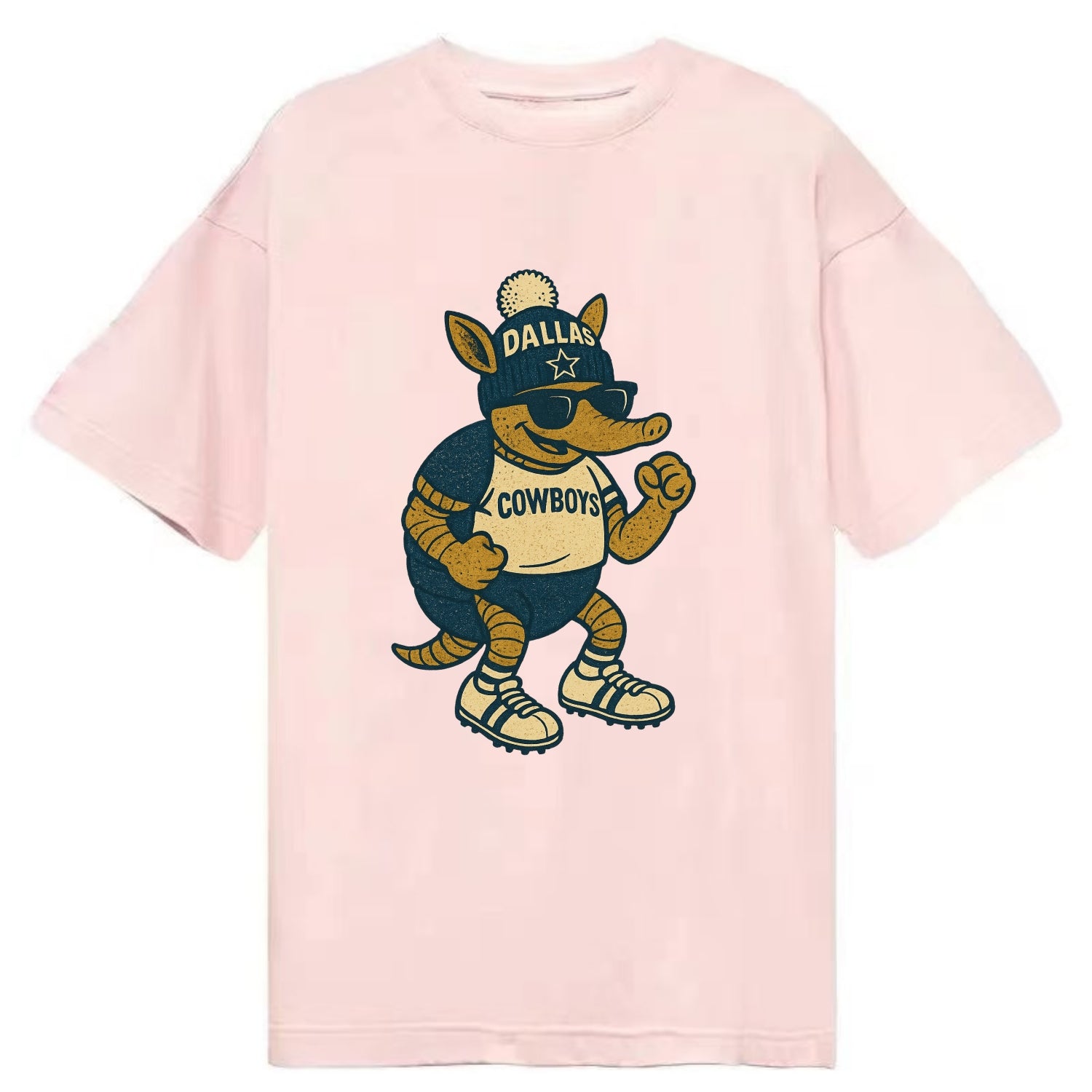 Dallas Armadillo wearing Cowboys beanie with lone star patch and wayfarer - Classic T-shirt - Pink