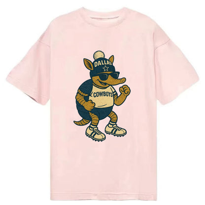 Dallas Armadillo wearing Cowboys beanie with lone star patch and wayfarer - Classic T-shirt - Pink