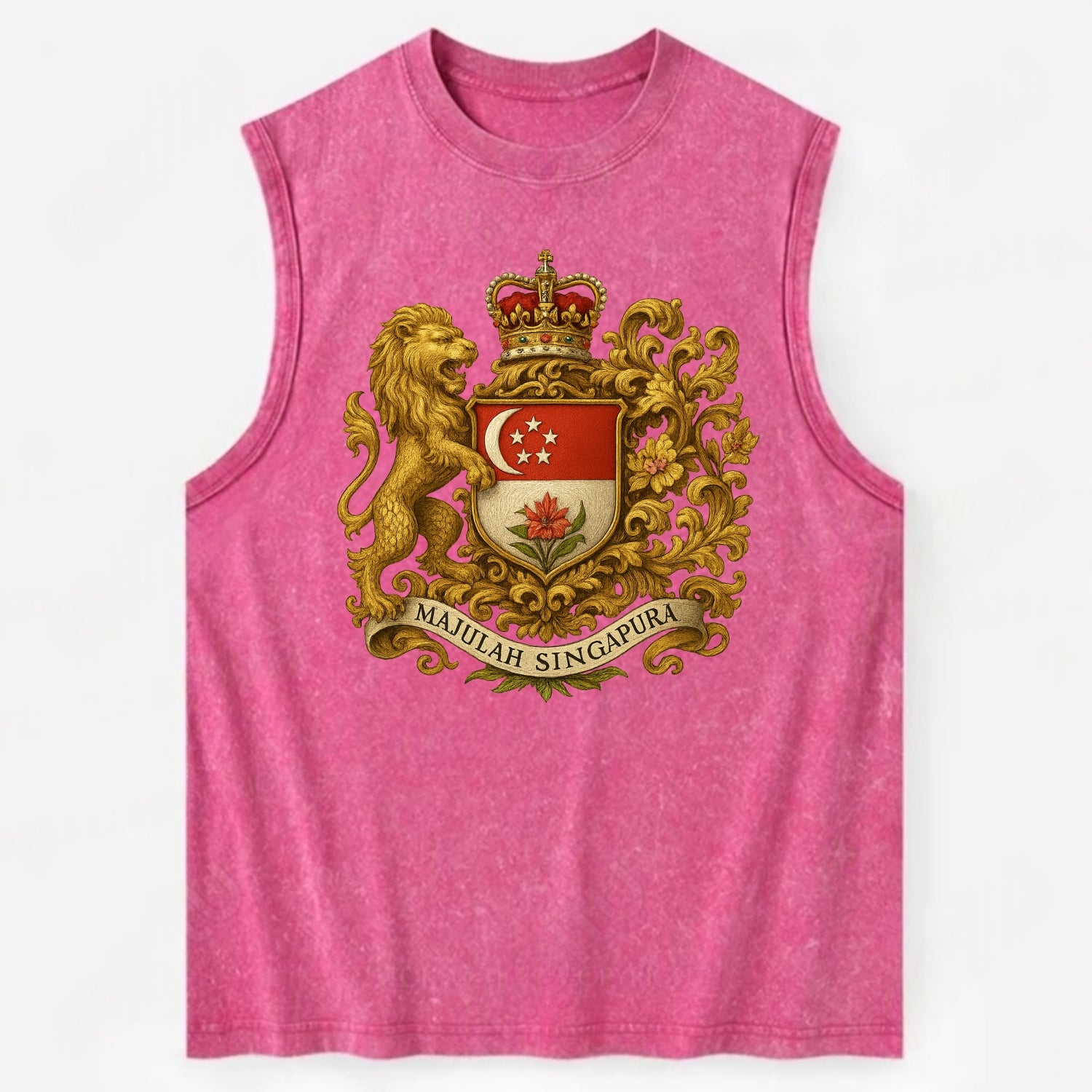 Singapore Merlion Emblem  - Vintage Washed Tank - Pink
