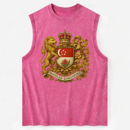 Singapore Merlion Emblem  - Vintage Washed Tank - Pink