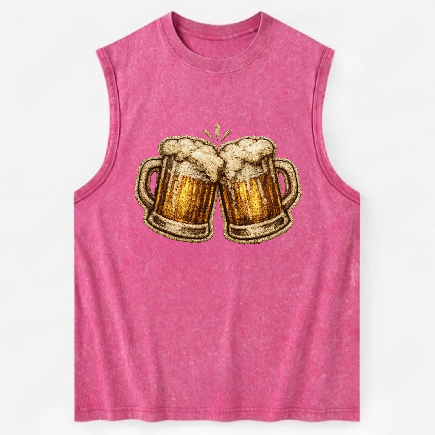 BEER MUG CHEERS - frosty beer stein in gold and amber , brewery - Vintage Washed Tank - Pink