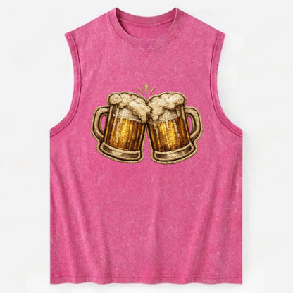 BEER MUG CHEERS - frosty beer stein in gold and amber , brewery - Vintage Washed Tank - Pink