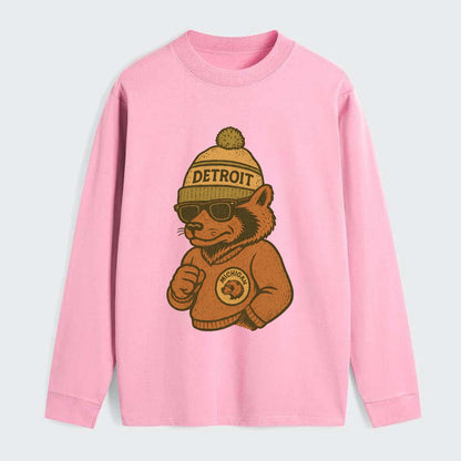 Michigan Wolverine wearing Detroit beanie with pom pom and wayfarer - Classic Long Sleeve Shirt - Pink