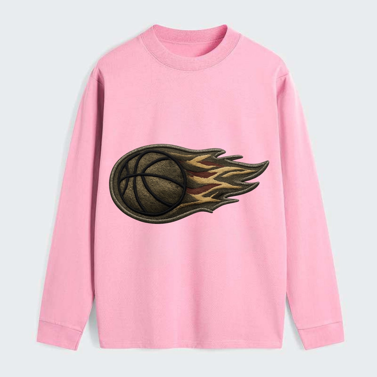 BASKETBALL FLAMING BALL - basketball with flames in orange and red , - Classic Long Sleeve Shirt - Pink