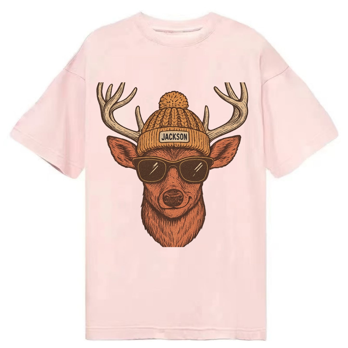 Mississippi White-tailed Deer wearing Jackson beanie with pom pom and wayfarer - Classic T-shirt - Pink