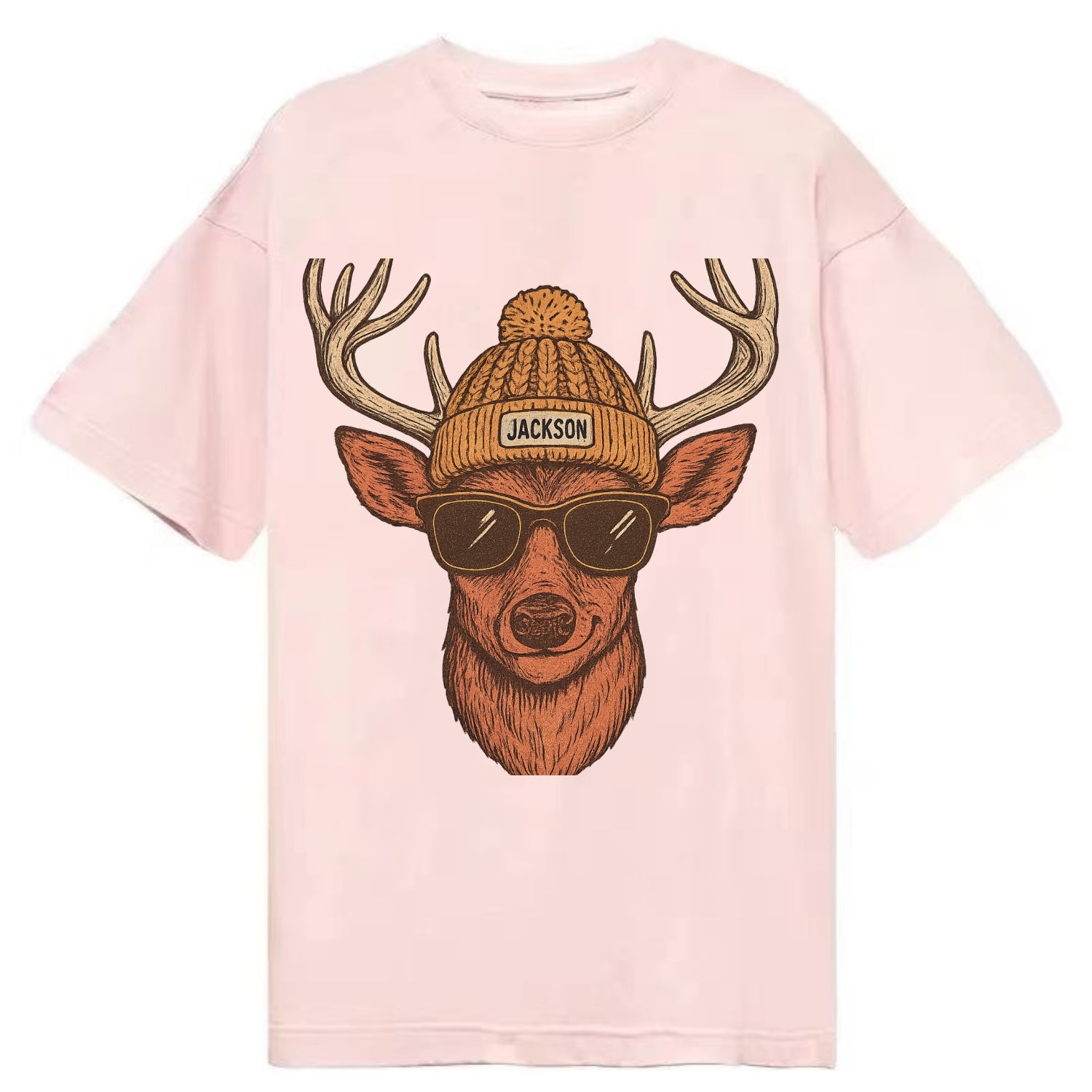 Mississippi White-tailed Deer wearing Jackson beanie with pom pom and wayfarer - Classic T-shirt - Pink