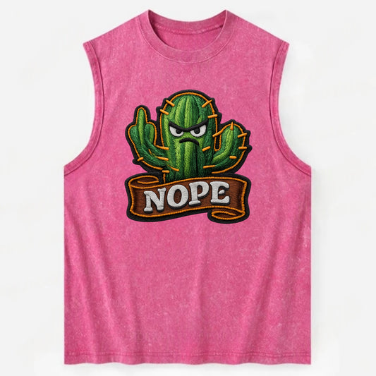 NOPE CACTUS - cactus with attitude in green , prickly personality - Vintage Washed Tank - Pink