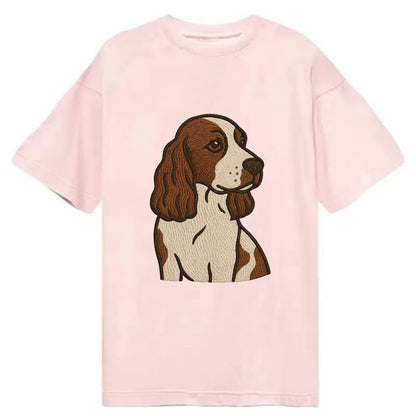 English Cocker Spaniel - Liver and white embroidered design - Classic T-shirt - Pink