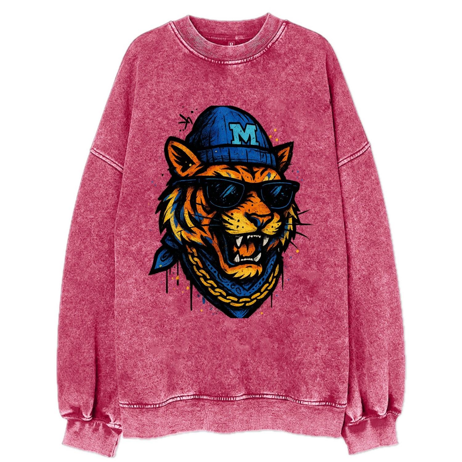 Memphis Tiger wearing Memphis beanie with M patch - Vintage Sweatshirt - Pink