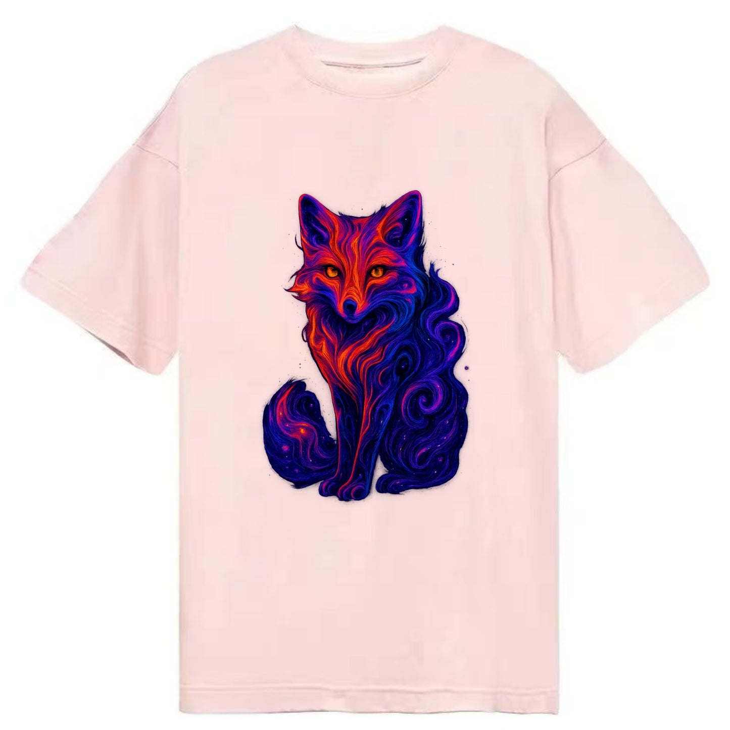 Clever fox with tail dissolving into cosmic nebula swirls, orange to purple - Classic T-shirt - Pink