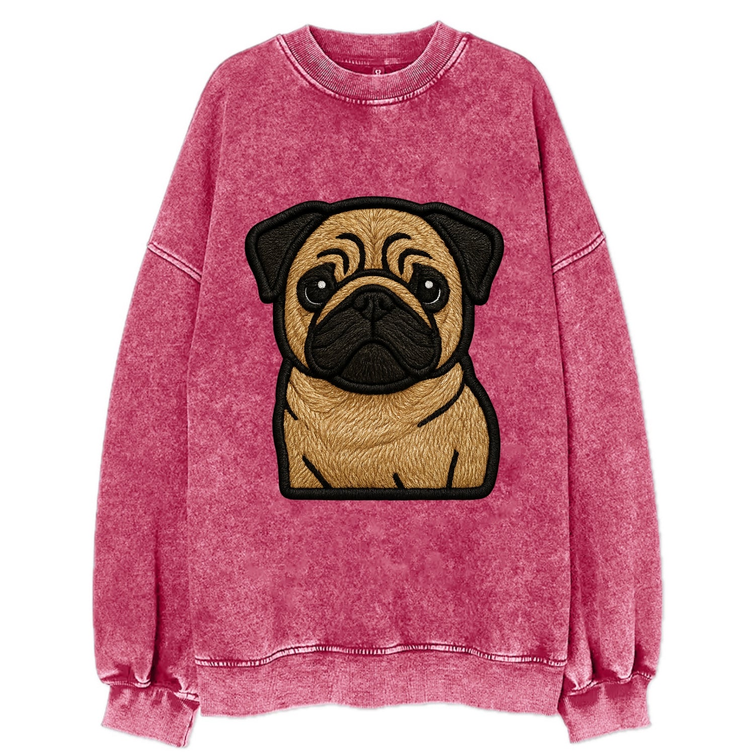 Pug - Contemporary wrinkled design with - Vintage Sweatshirt - Pink