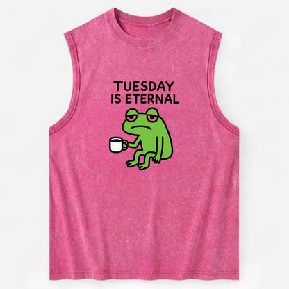 TUESDAY IS ETERNAL | Tired frog with coffee cup - Vintage Washed Tank - Pink
