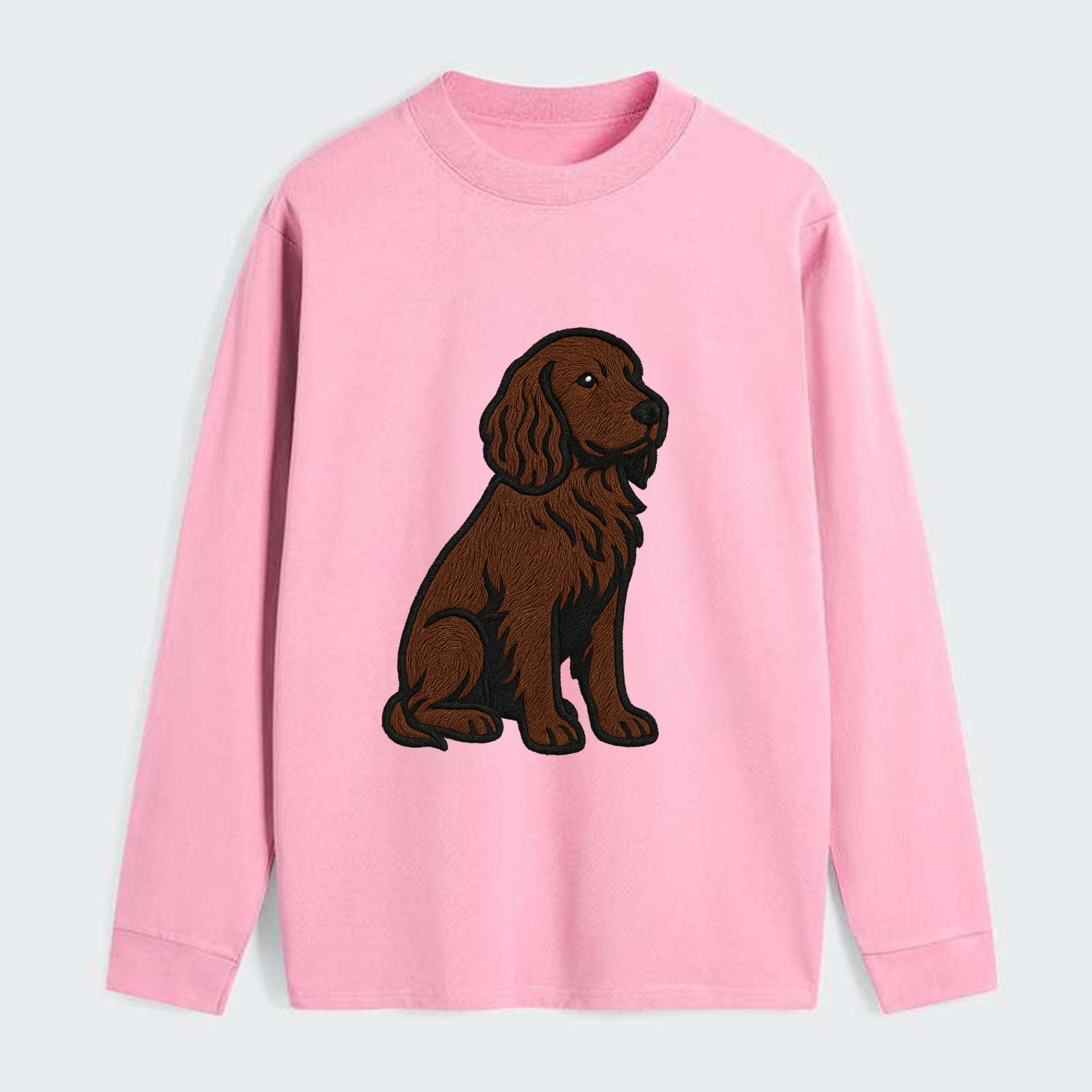 Field Spaniel - Liver colored embroidered sitting design - Classic Long Sleeve Shirt - Pink