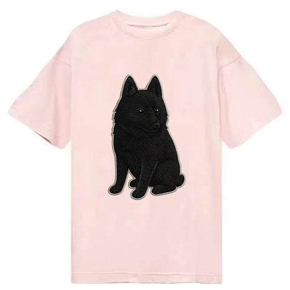 Schipperke - Solid black small embroidered sitting pose - Classic T-shirt - Pink