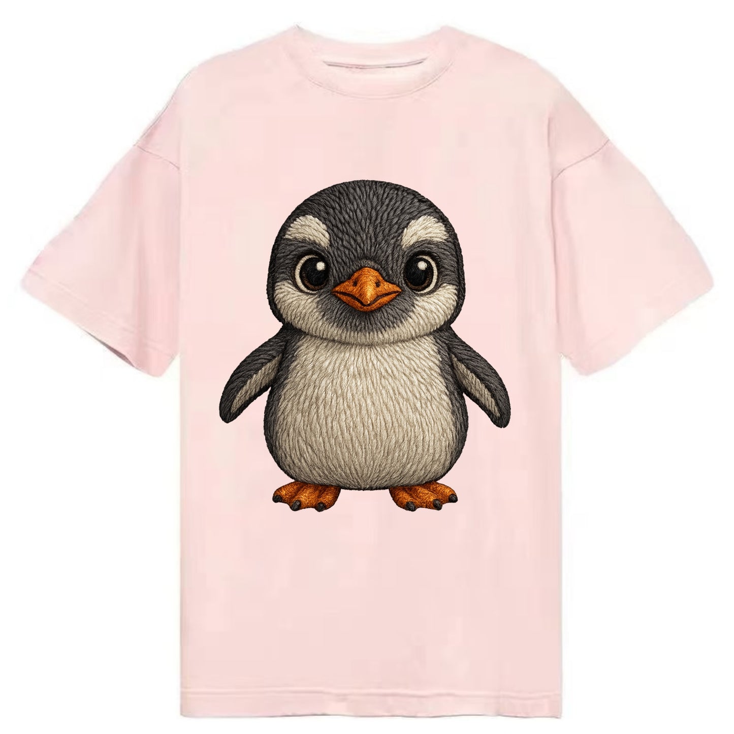 Baby Gentoo Penguin - orange beak, white cap, bright eyes, front-facing, energetic - Classic T-shirt - Pink