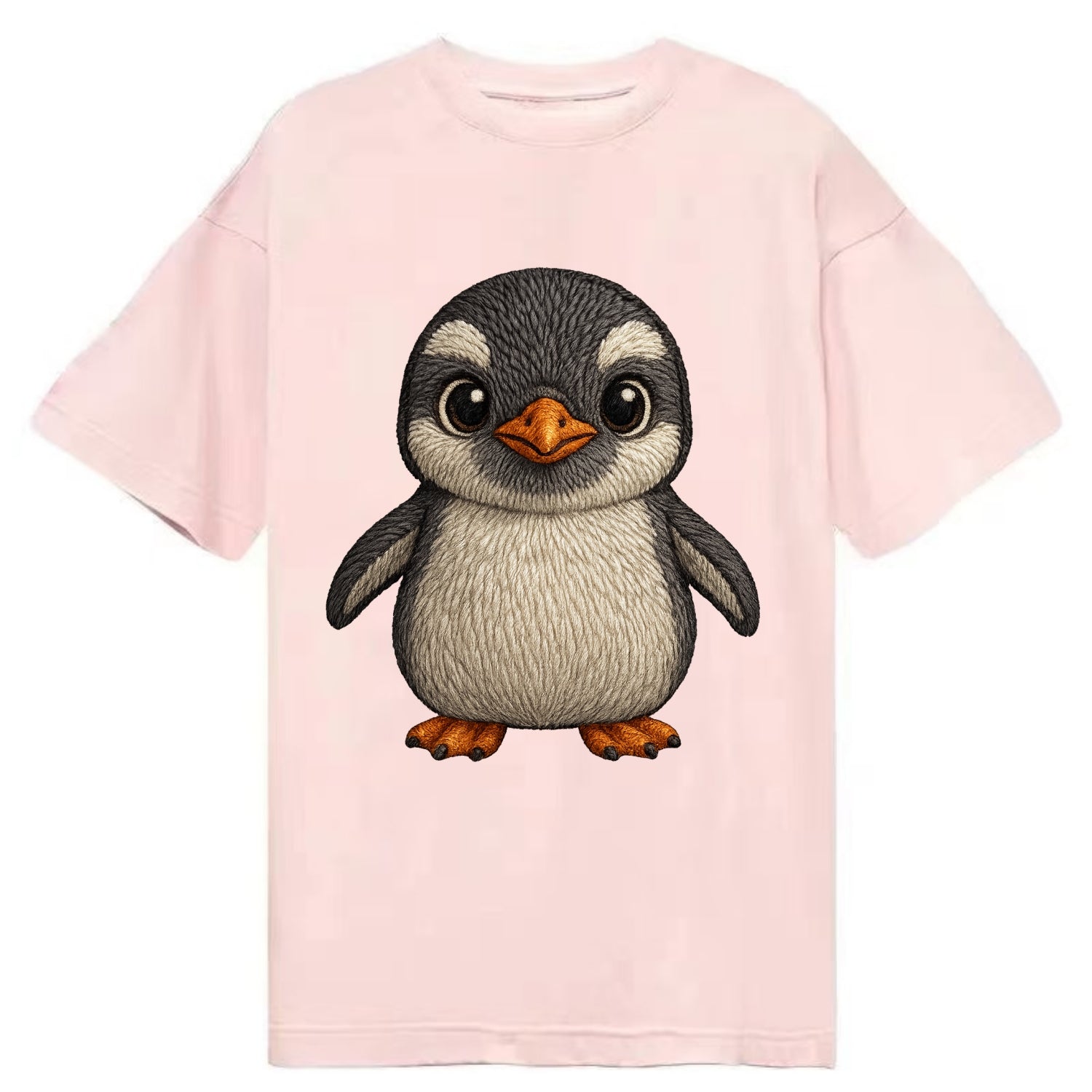 Baby Gentoo Penguin - orange beak, white cap, bright eyes, front-facing, energetic - Classic T-shirt - Pink
