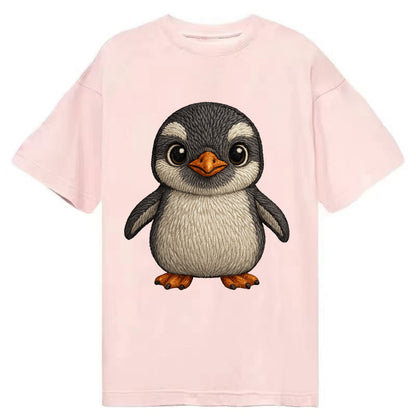 Baby Gentoo Penguin - orange beak, white cap, bright eyes, front-facing, energetic - Classic T-shirt - Pink