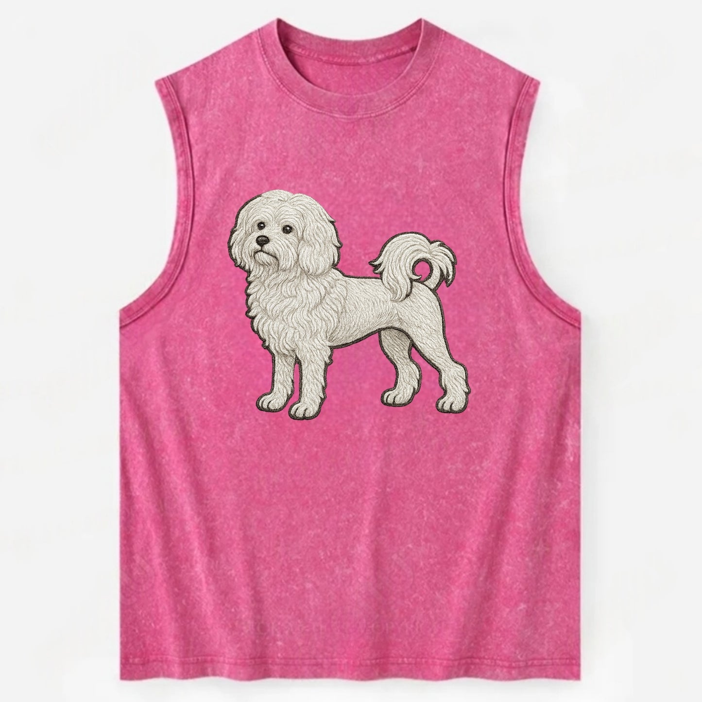 Löwchen - Little Lion Dog white embroidered pose - Vintage Washed Tank - Pink