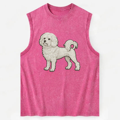 Löwchen - Little Lion Dog white embroidered pose - Vintage Washed Tank - Pink