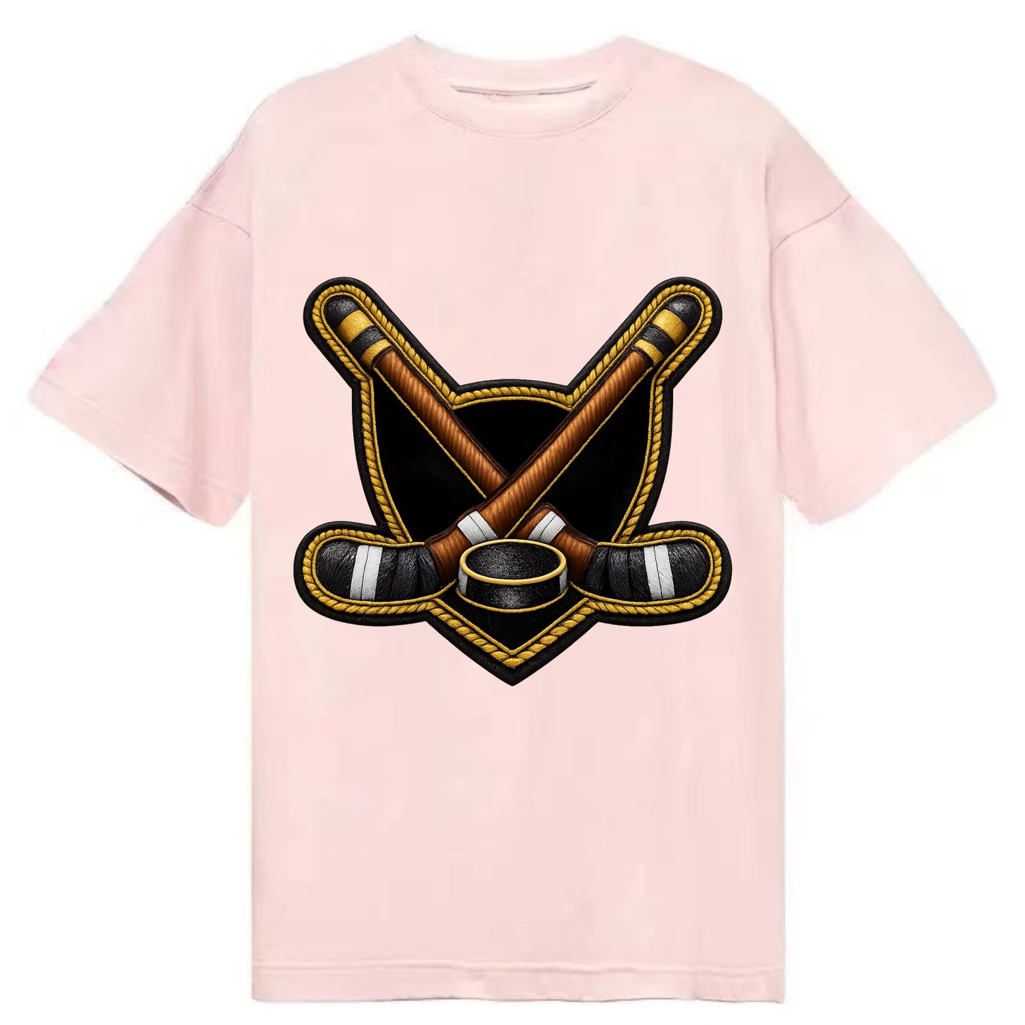 Embroidered patch design - HOCKEY CROSSED STICKS - ice hockey sticks with puck in - Classic T-shirt - Pink