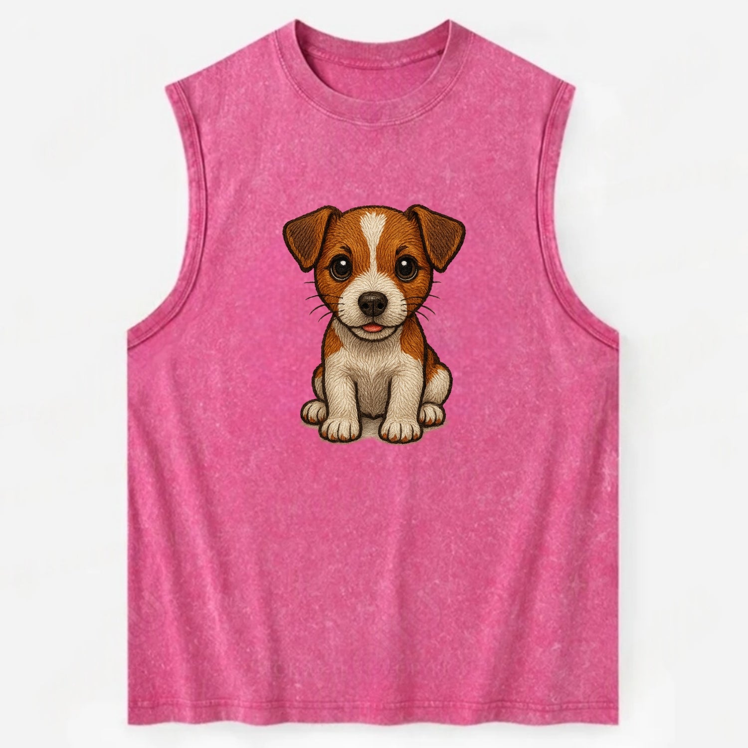 Baby Jack Russell Terrier Puppy - white with markings, alert ears, energetic - Vintage Washed Tank - Pink
