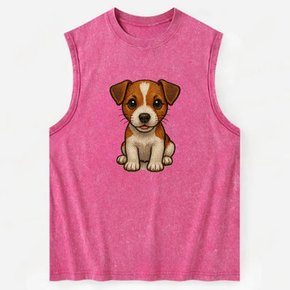 Baby Jack Russell Terrier Puppy - white with markings, alert ears, energetic - Vintage Washed Tank - Pink