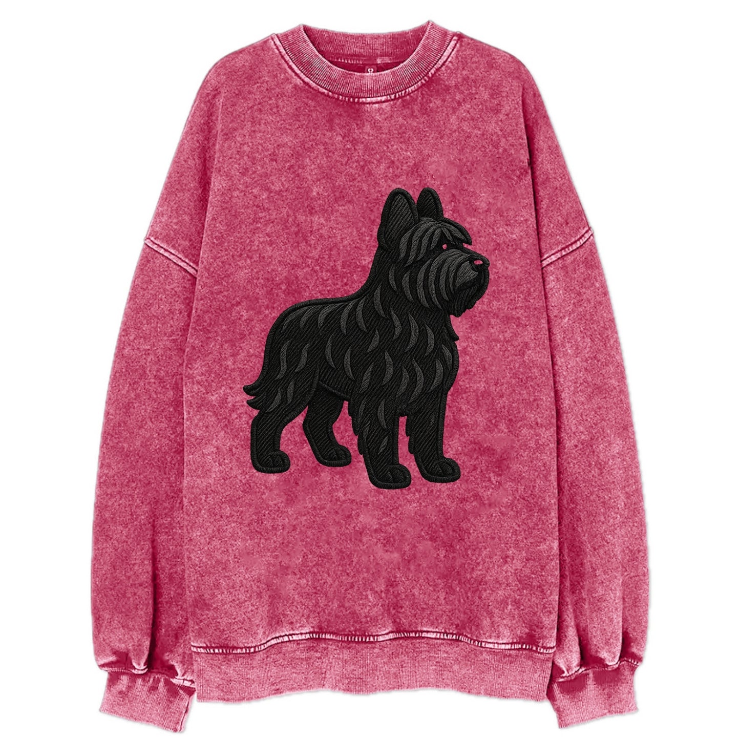 Briard - Black wavy coat embroidered herding pose - Vintage Sweatshirt - Pink
