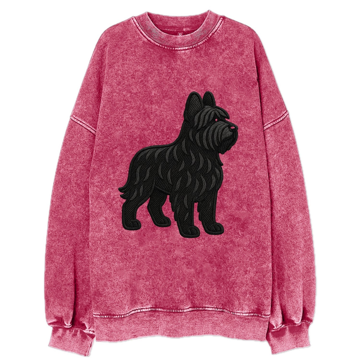 Briard - Black wavy coat embroidered herding pose - Vintage Sweatshirt - Pink