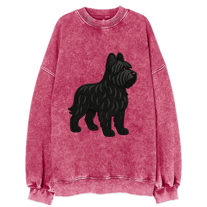 Briard - Black wavy coat embroidered herding pose - Vintage Sweatshirt - Pink