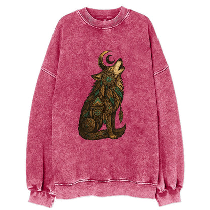 Celestial Moon Wolf  - Vintage Sweatshirt - Pink