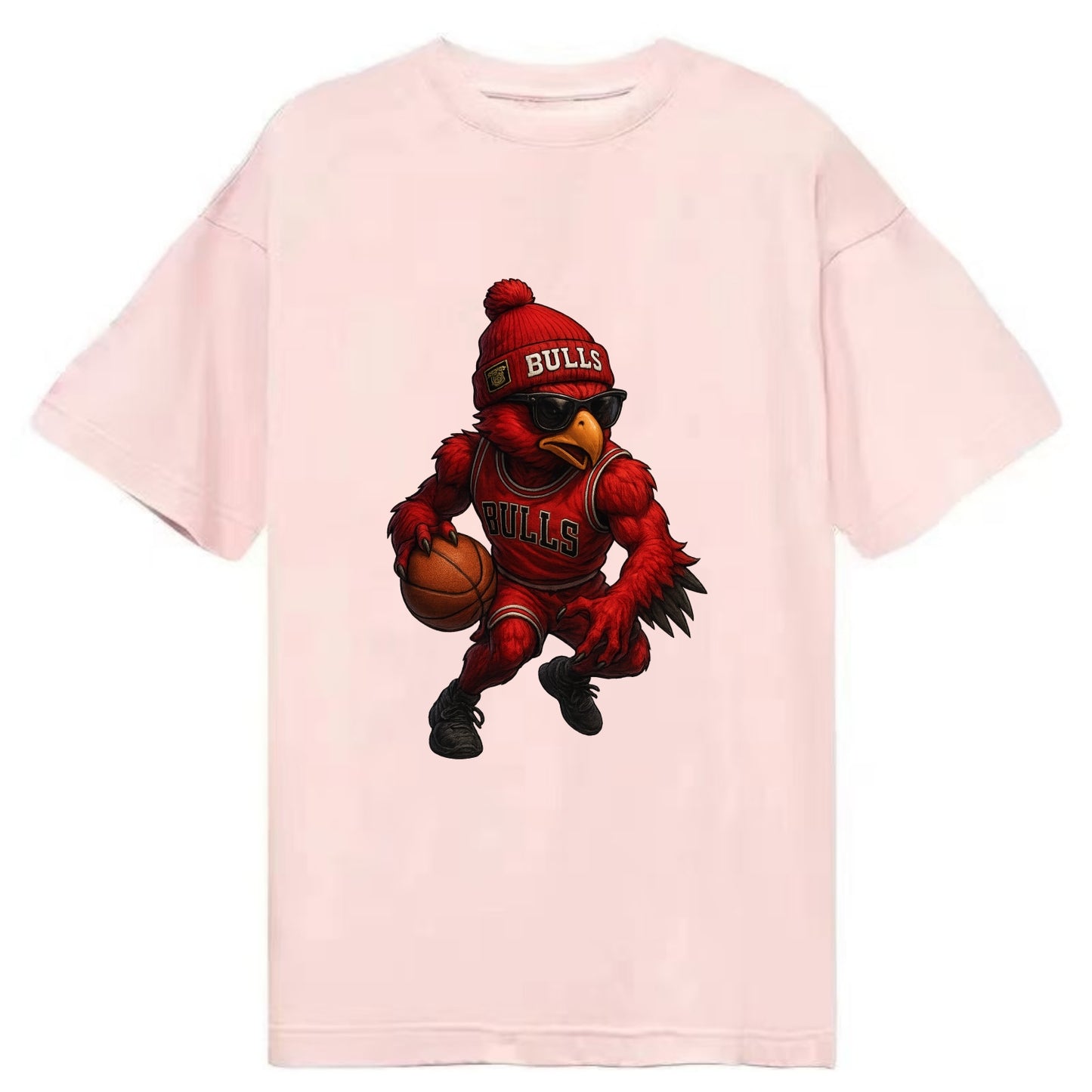 Windy City Hawk wearing Bulls beanie with six rings patch and wayfarer sunglasses - Classic T-shirt - Pink