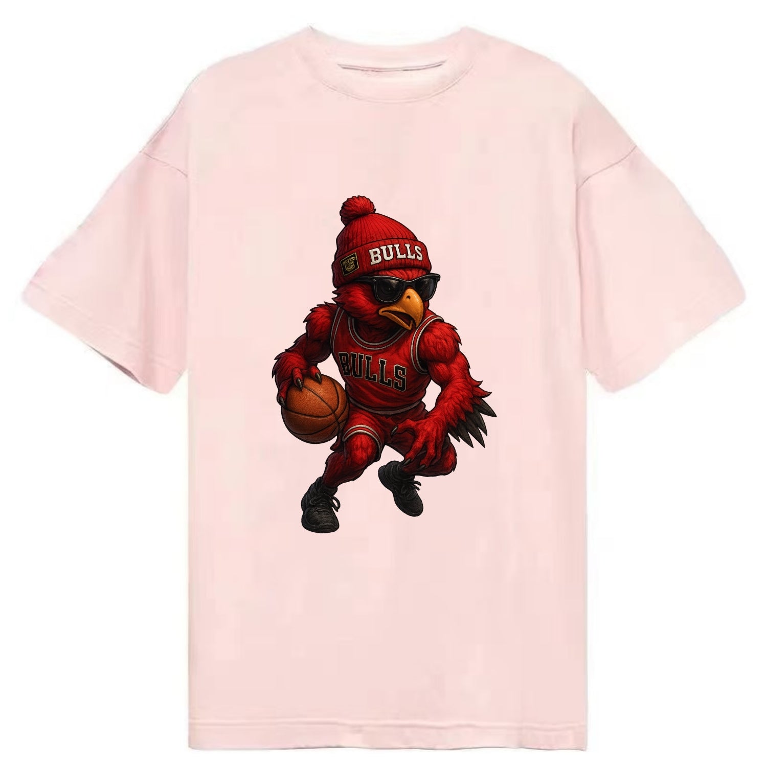 Windy City Hawk wearing Bulls beanie with six rings patch and wayfarer sunglasses - Classic T-shirt - Pink