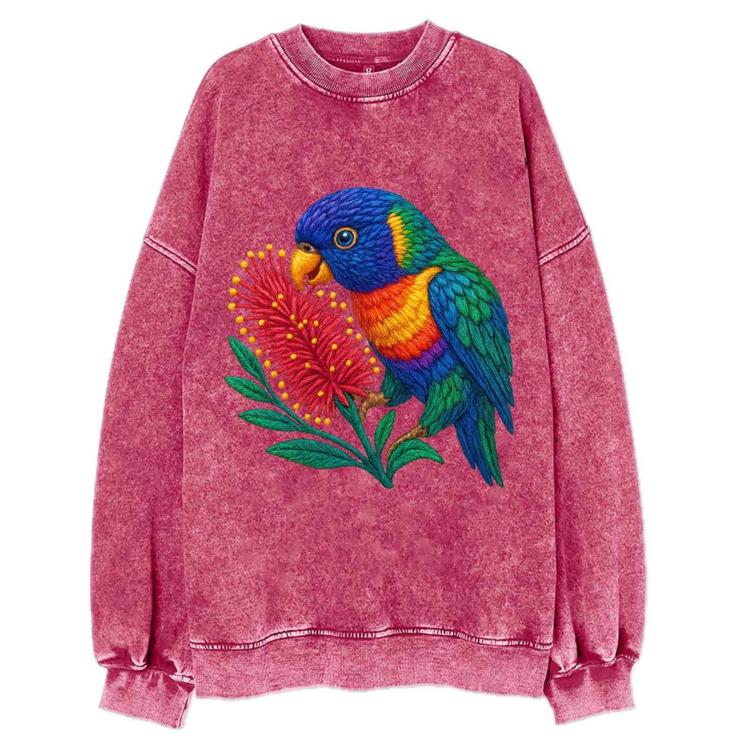 Rainbow Lorikeet Bottlebrush - Vintage Sweatshirt - Pink