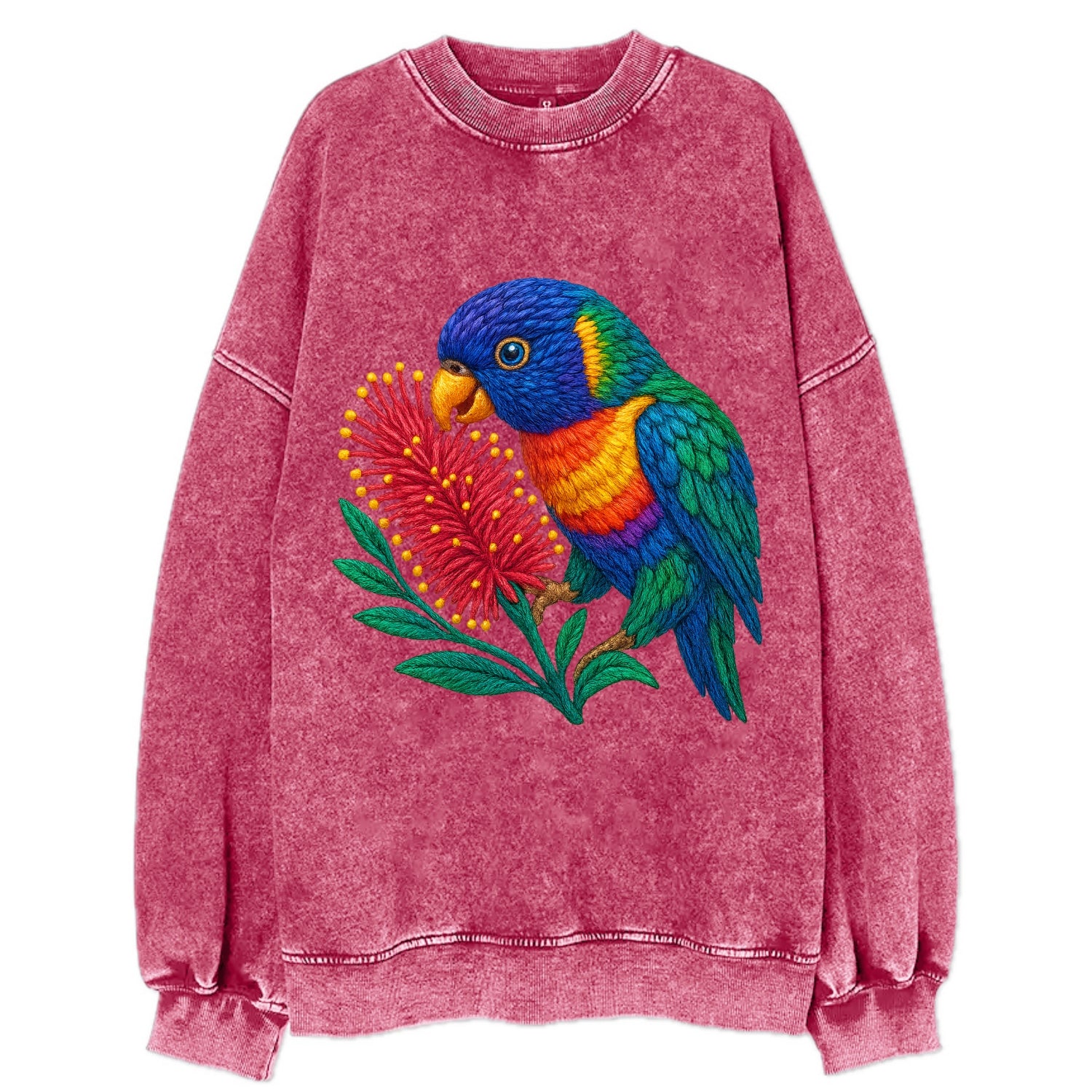 Rainbow Lorikeet Bottlebrush - Vintage Sweatshirt - Pink