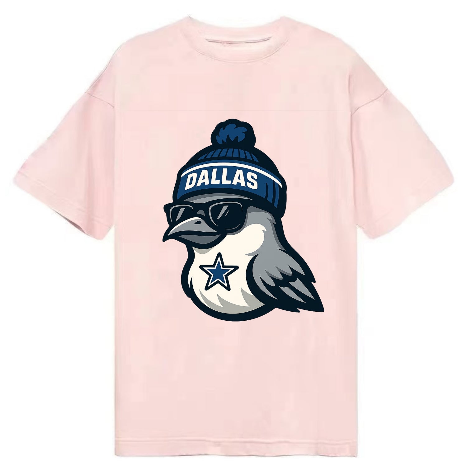 Dallas Mockingbird wearing Cowboys beanie with sheriff star and wayfarer - Classic T-shirt - Pink